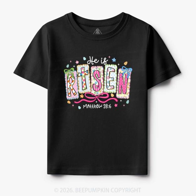 Easter Bow Lettering He Is Risen Toddler&Kids Tees