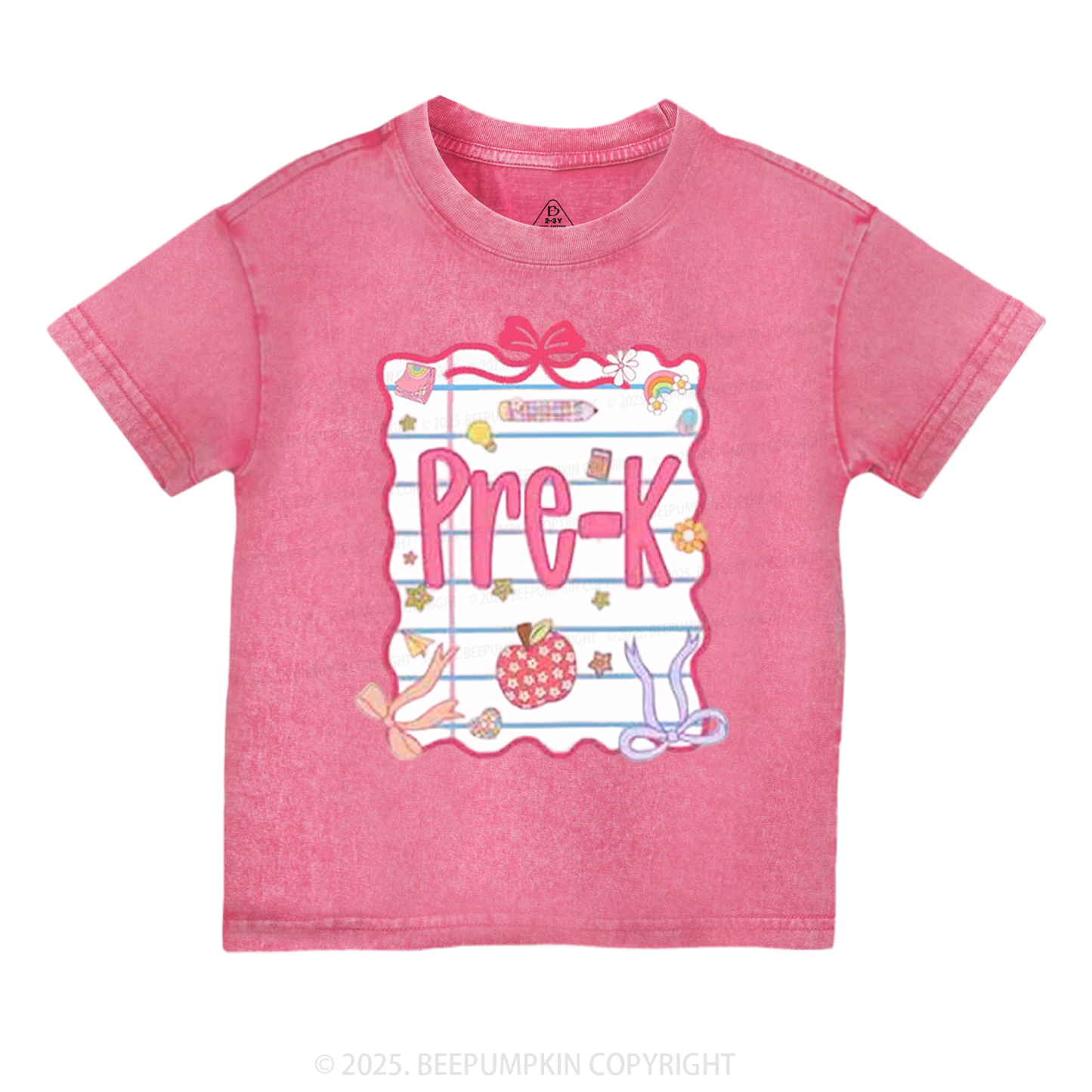 Personalized Pink Bow Grade Toddler&Kids Washed Tees