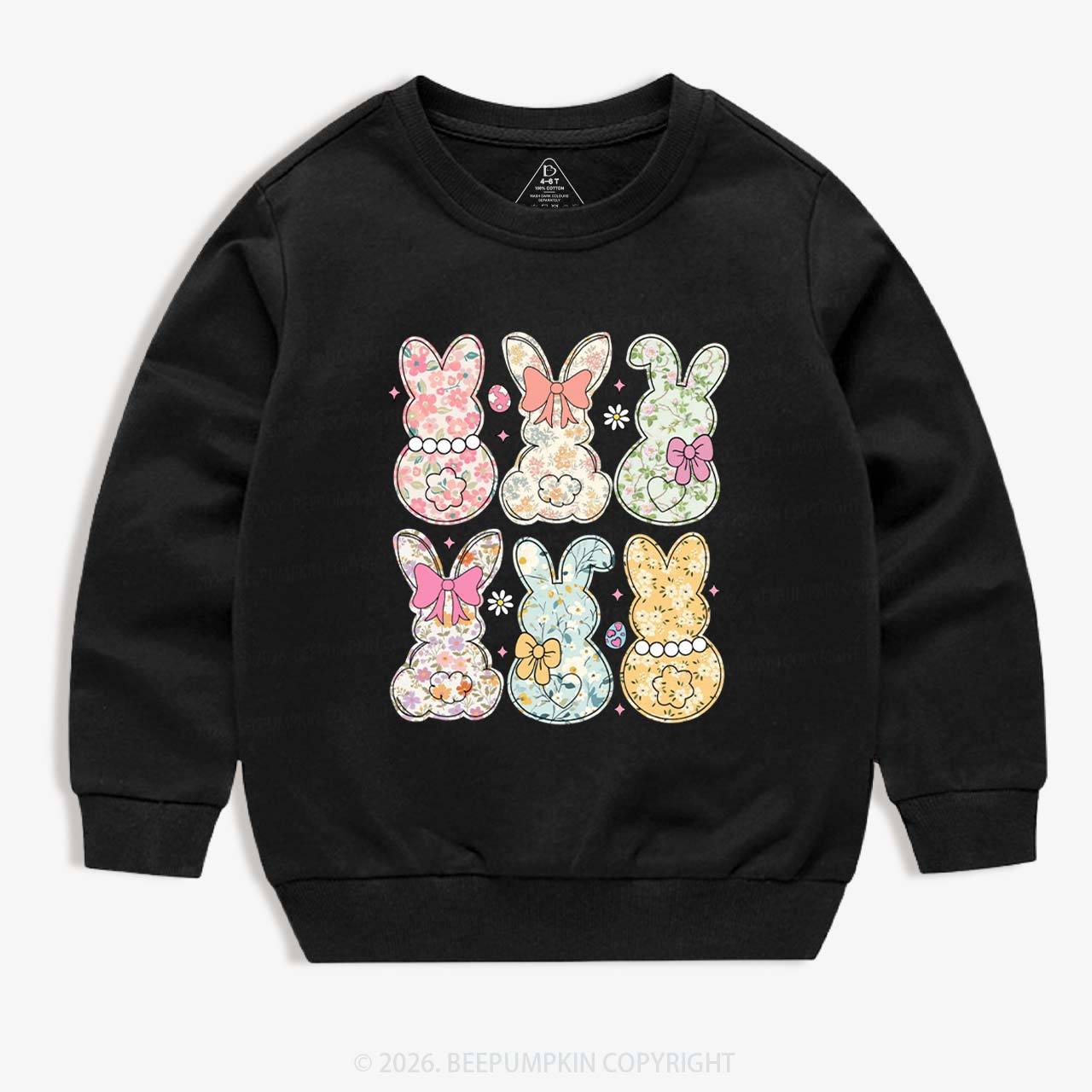 Vintage Spring Floral Bunny Bows Kid's Sweatshirt