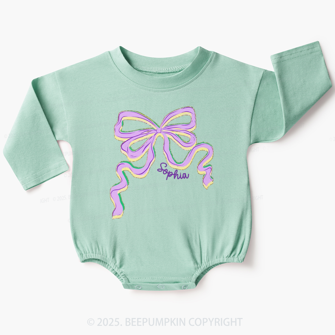 Personalized Sugar Bow Mardi Gras Baby Bubble Romper Beepumpkin