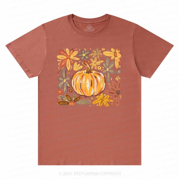 Glitter Boho Fall Floral Pumpkin T-Shirts Beepumpkin 