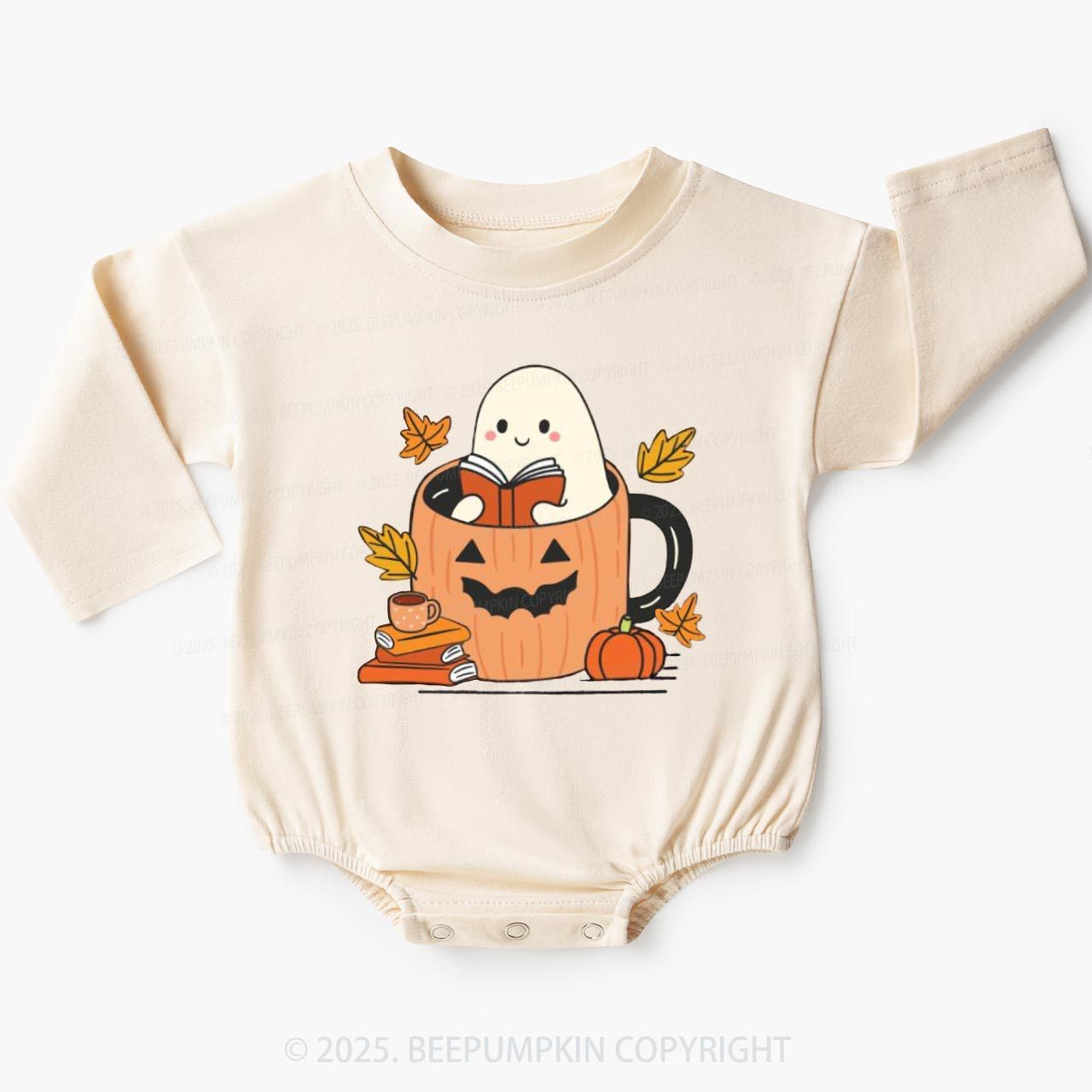 Ghost Reading Books Baby Bubble Romper Beepumpkin