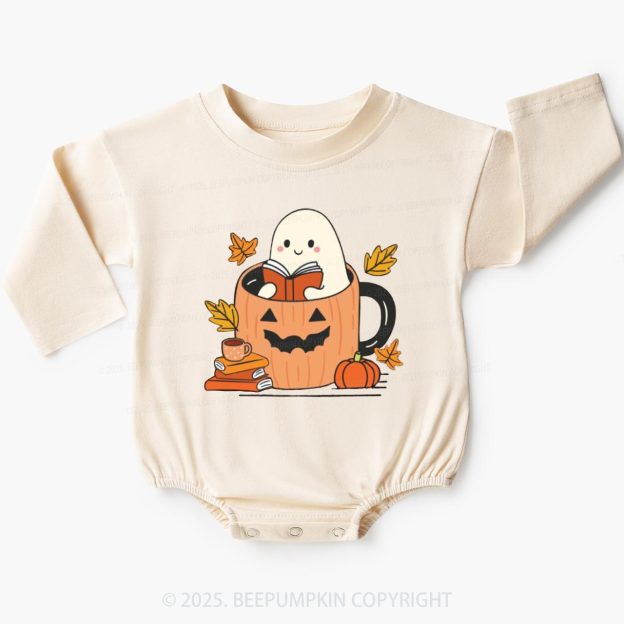 Ghost Reading Books Baby Bubble Romper Beepumpkin