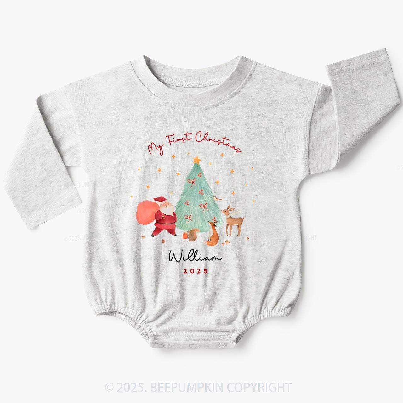 Personalized Baby's 1st Christmas Baby Bubble Romper Beepumpkin