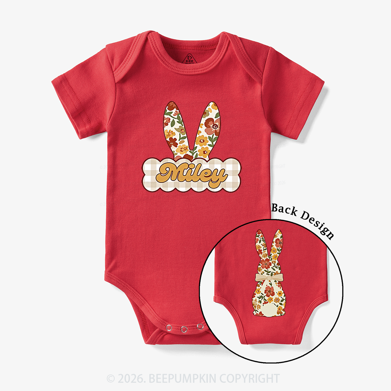 Personalized Vintage Floral Bunny Baby Bodysuit