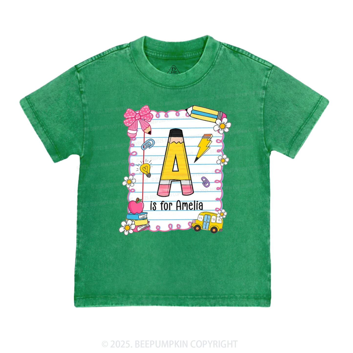 Personalized Alphabet Pencil Name Toddler&Kids Washed Tees