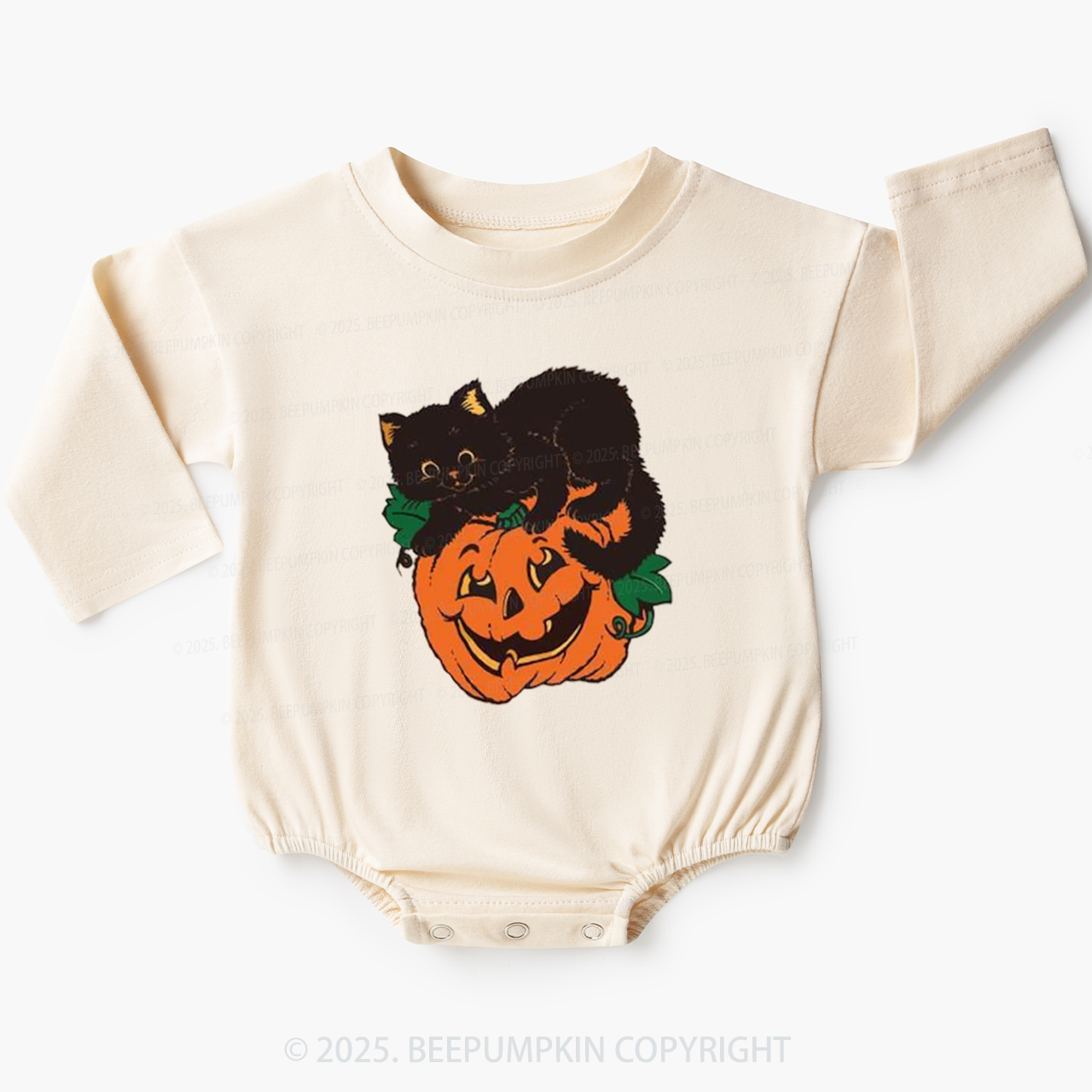 Black Cat On Pumpkin Bubble Romper Beepumpkin
