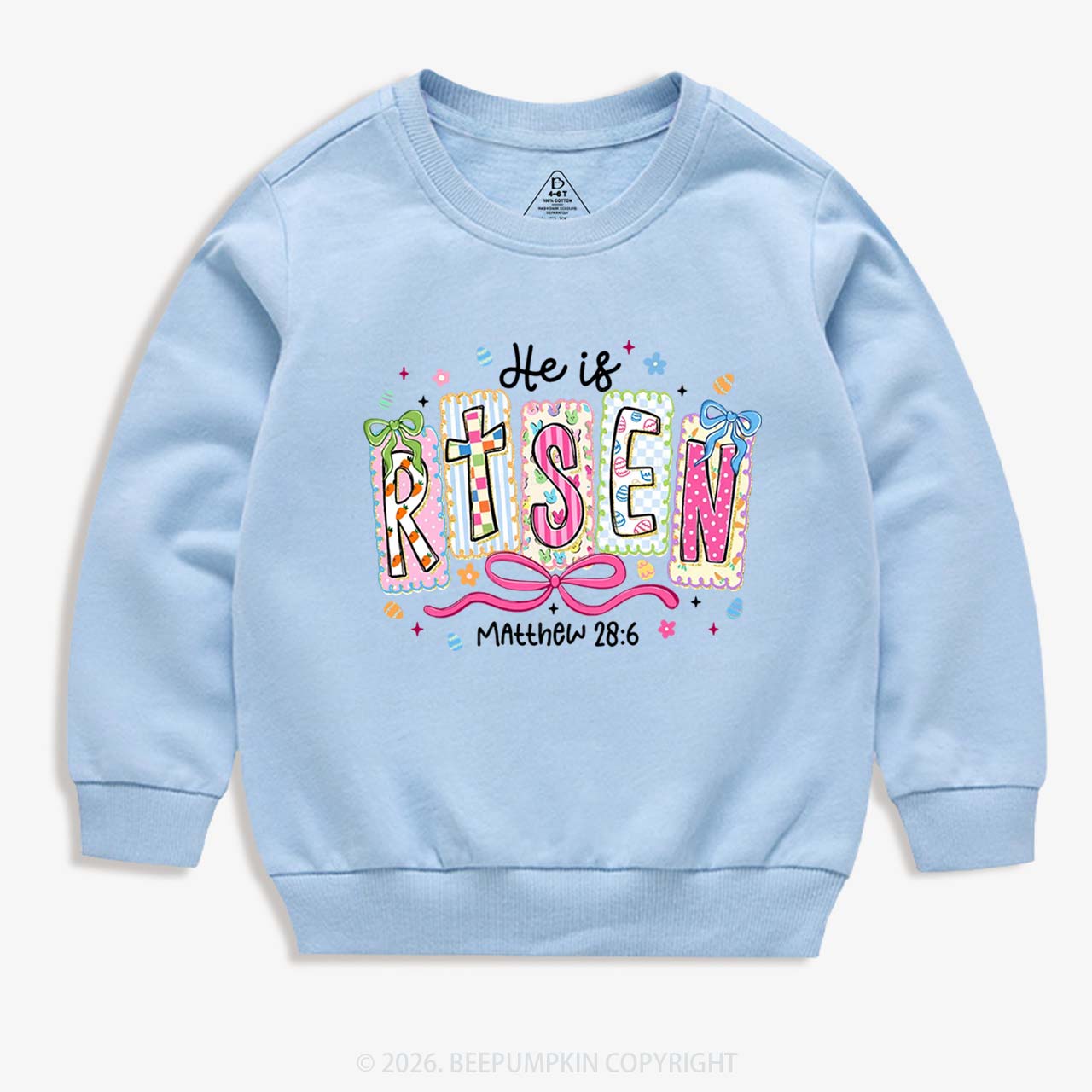 Easter Bow Lettering He Is Risen Kid's Sweatshirt