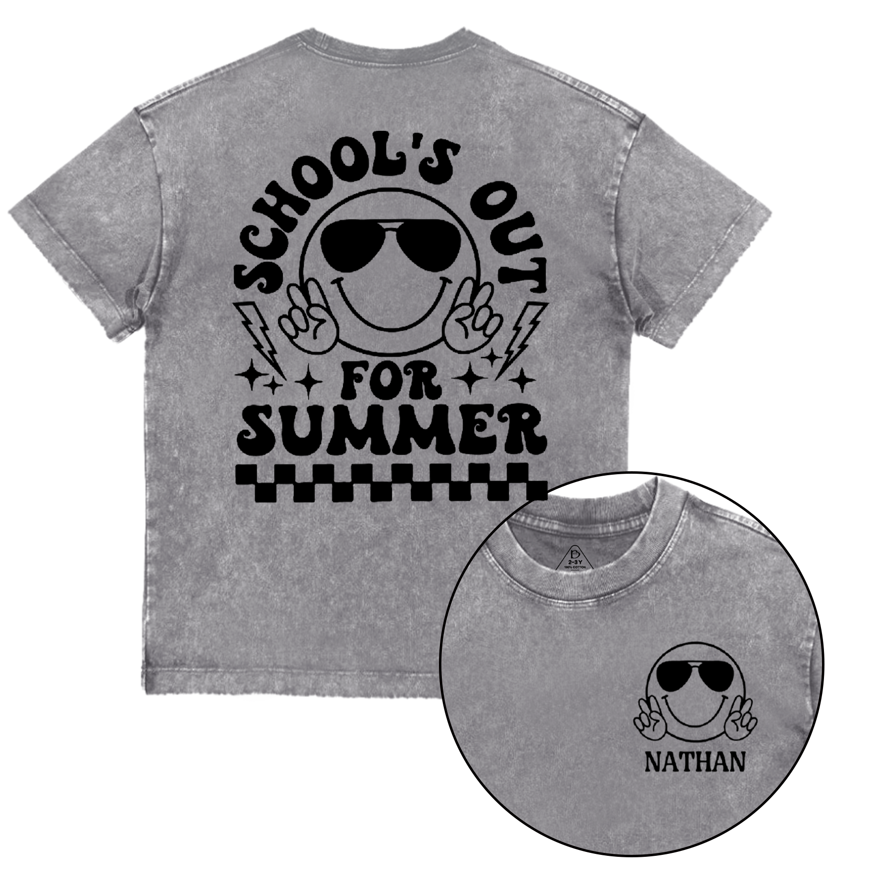 Personalized Name Schools Out For Summer Toddler&Kids Washed Tees