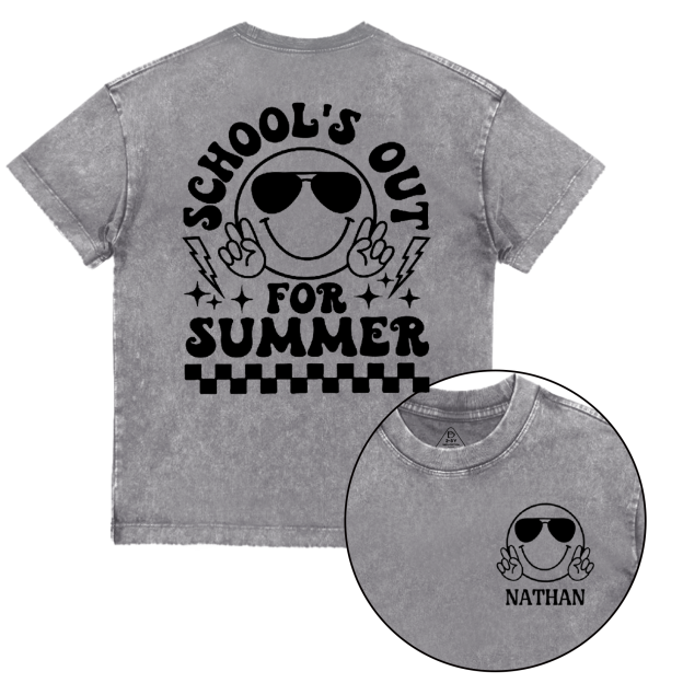 Personalized Name Schools Out For Summer Toddler&Kids Washed Tees