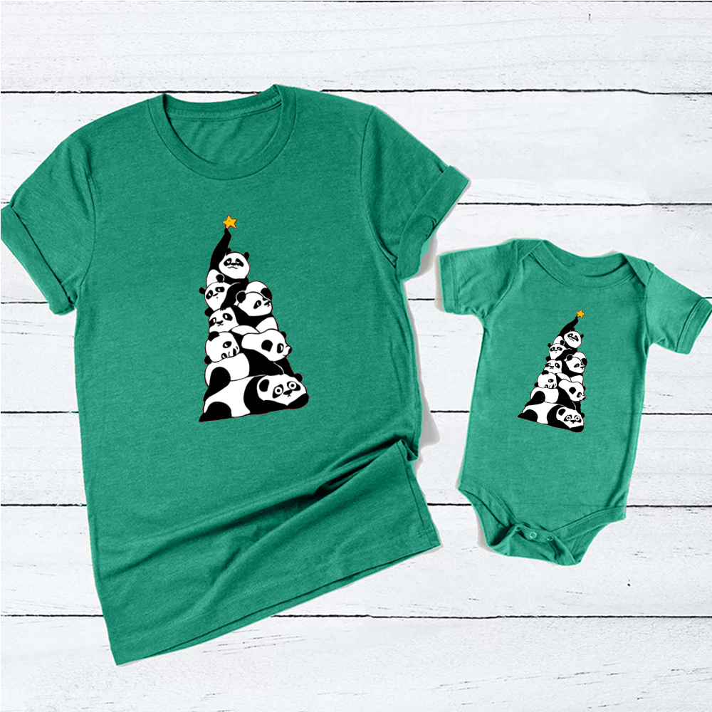 Christmas Tree Pandas Family Matching T-Shirt