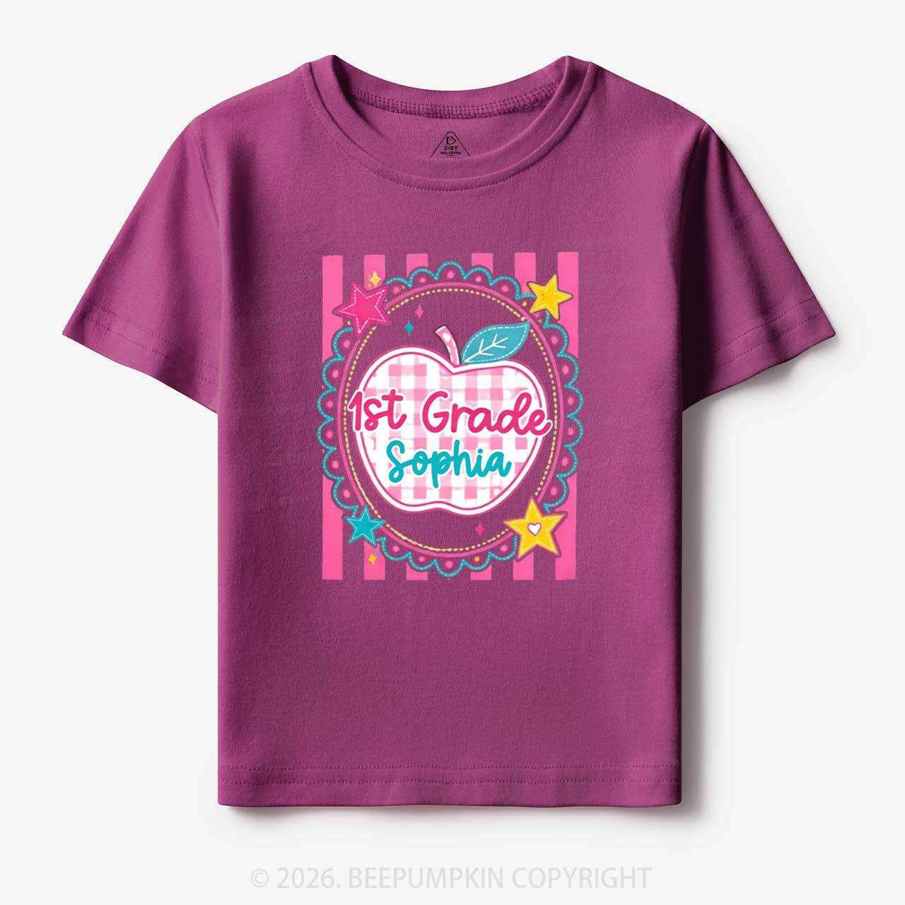 Personalized Girly Pink Gingham Back To School Toddler&Kid's Tees