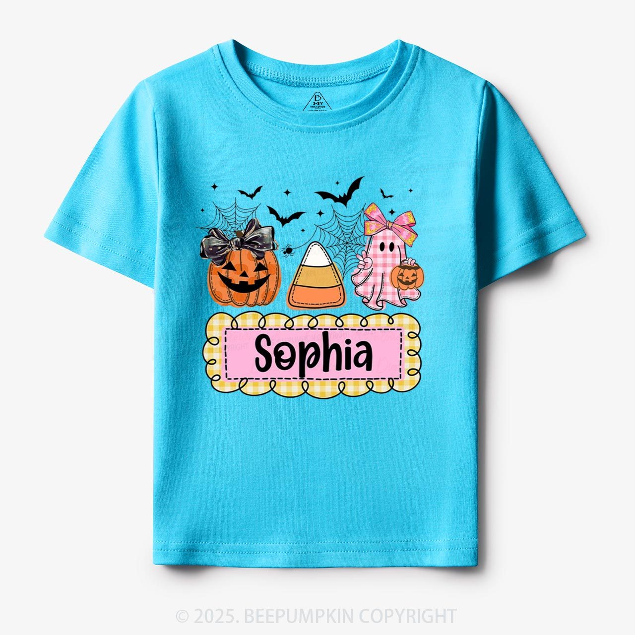 Personalized Halloween Pumpkin and Ghost with Bow Ball Cap Toddler&Kid's Tees Beepumpkin