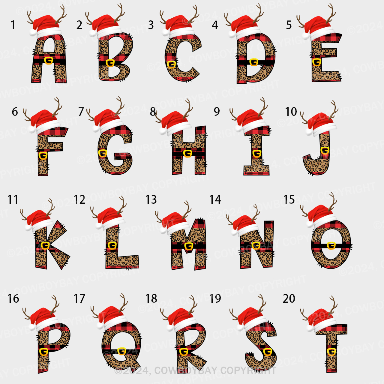 Personalized Monogrammed Plaid Letter With Santa Hat Christmas Family Matching T-Shirts Beepumpkin