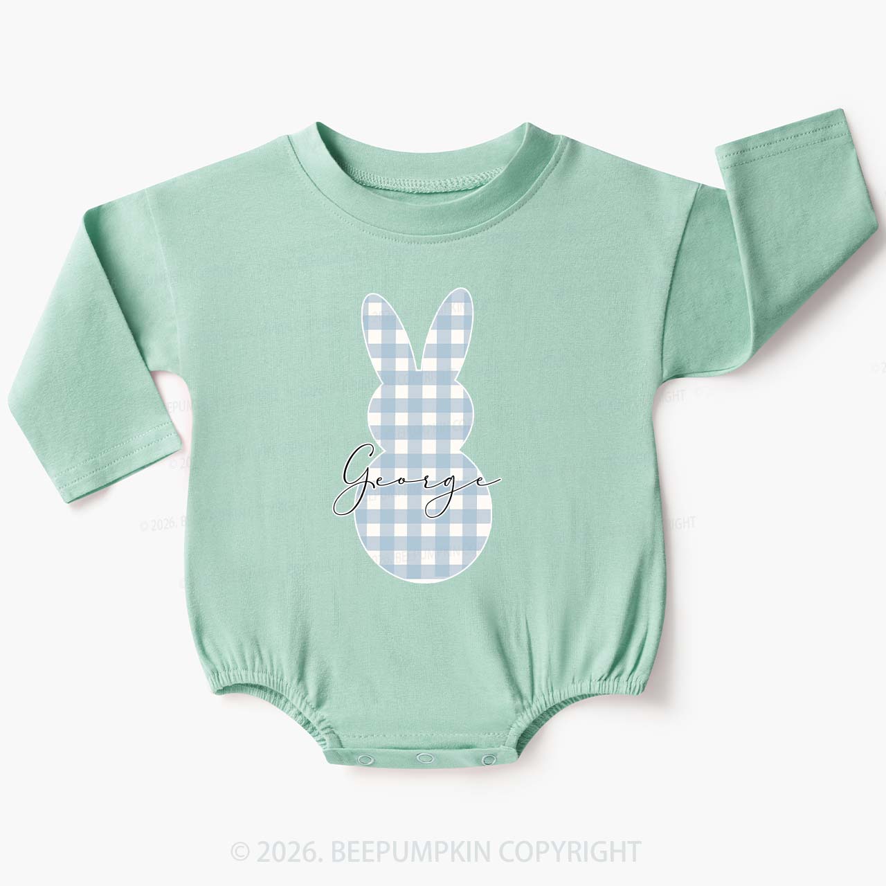 Personalised Easter Petit Gingham Bunny Baby Bubble Romper