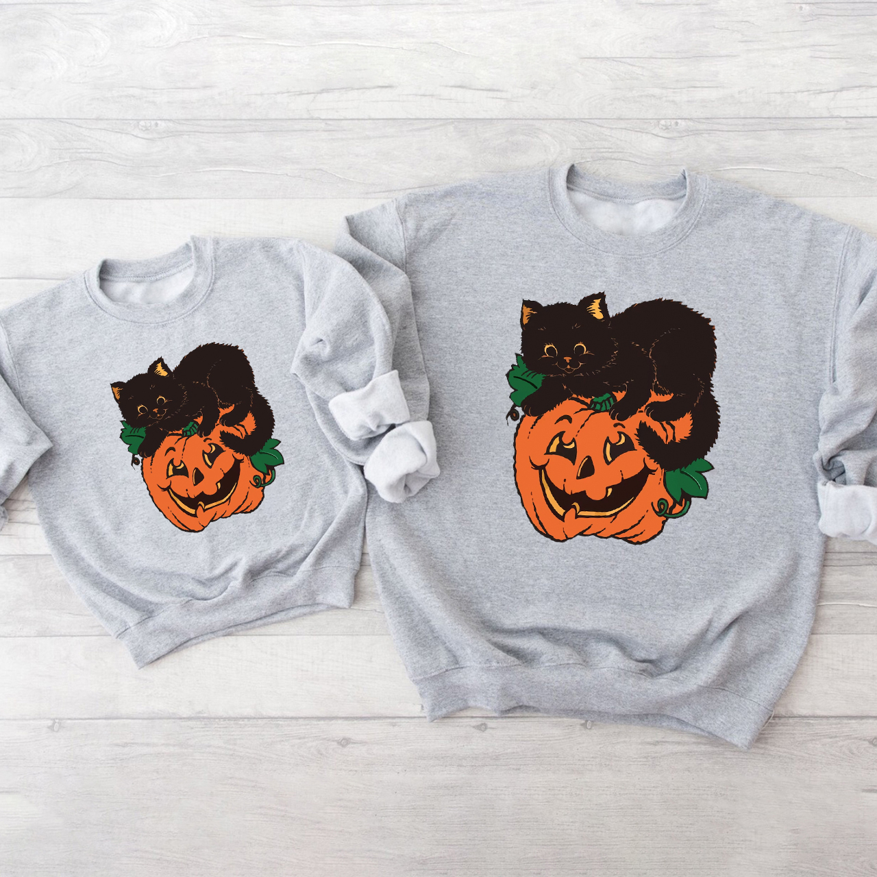 Pumpkin and Cat Halloween Party Sweatshirts