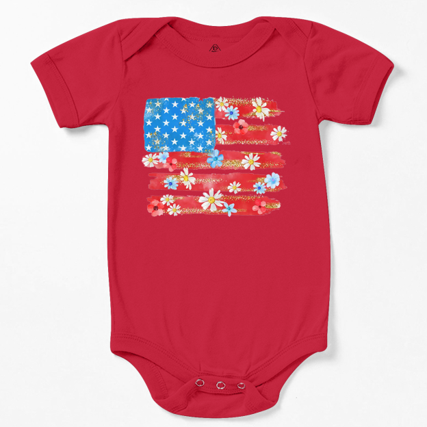Flower American Flag Bodysuit Beepumpkin