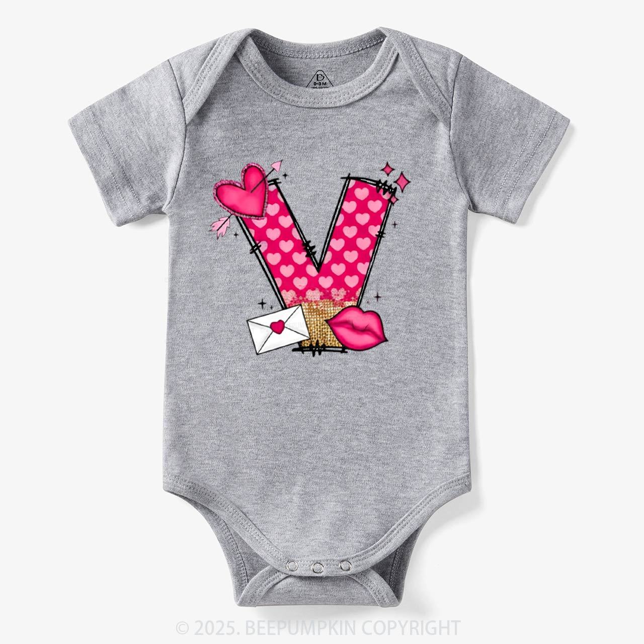 Personalized Valentine's Day Pink Hearts Bodysuit Beepumpkin