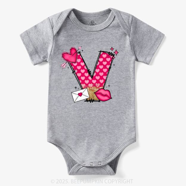 Personalized Valentine's Day Pink Hearts Bodysuit Beepumpkin