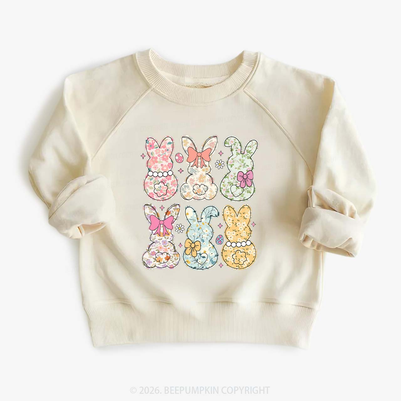 Vintage Spring Floral Bunny Bows Kid's Sweatshirt