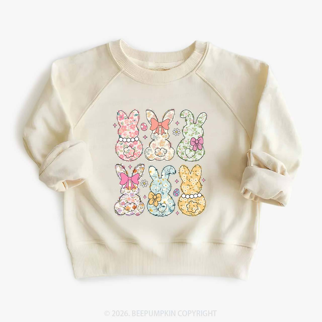 Vintage Spring Floral Bunny Bows Kid's Sweatshirt