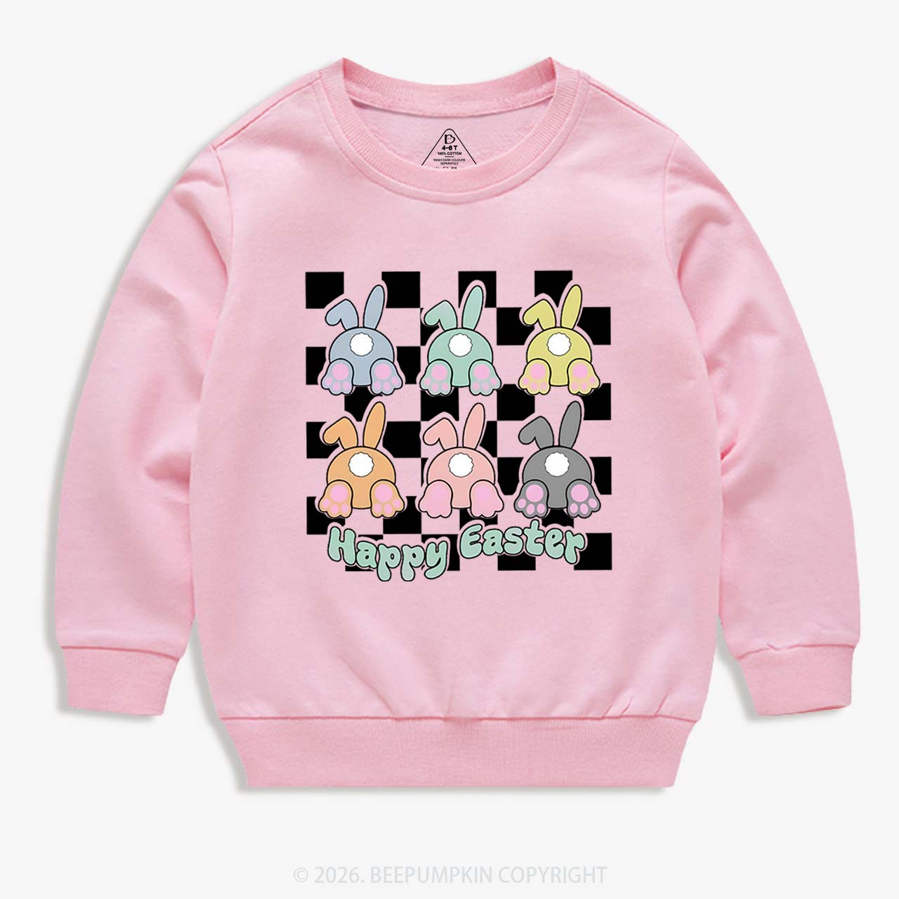 Happy Easter Bunnies Checkered Kid's Sweatshirt