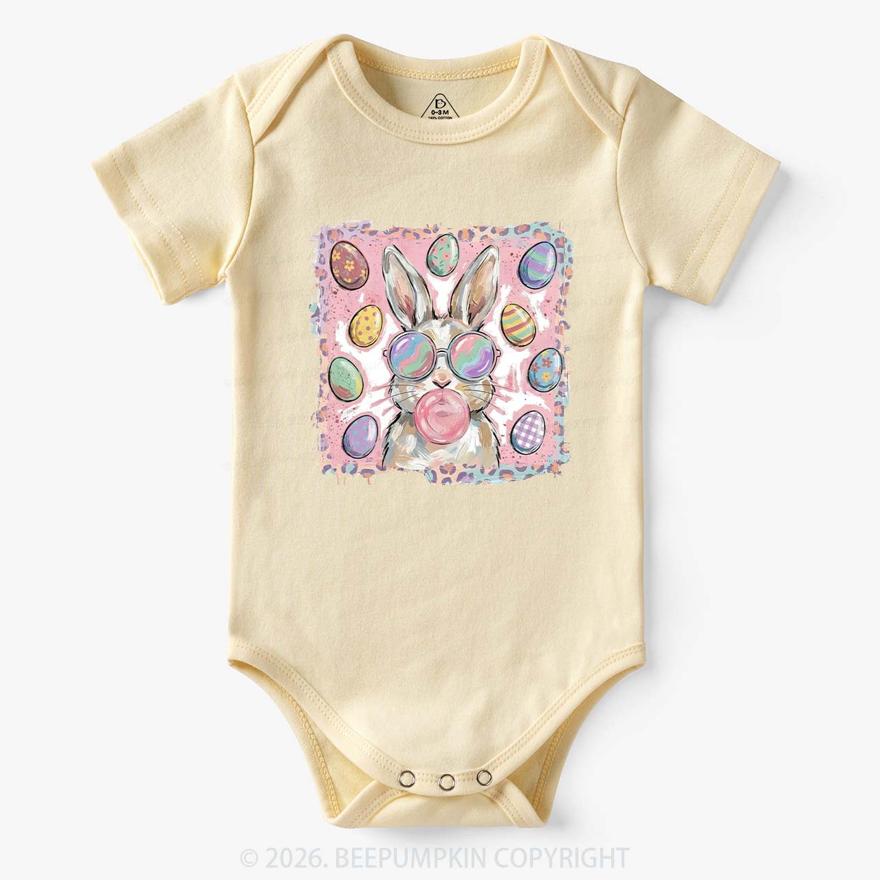 Retro Bubblegum Bunny Colorful Easter Eggs Baby Bodysuit