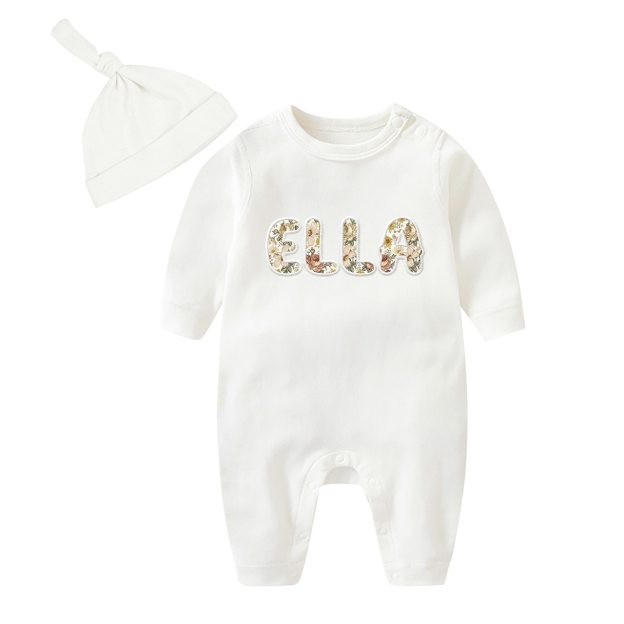 2 Pieces Applique Personalized Wildflower Print Baby Romer Set
