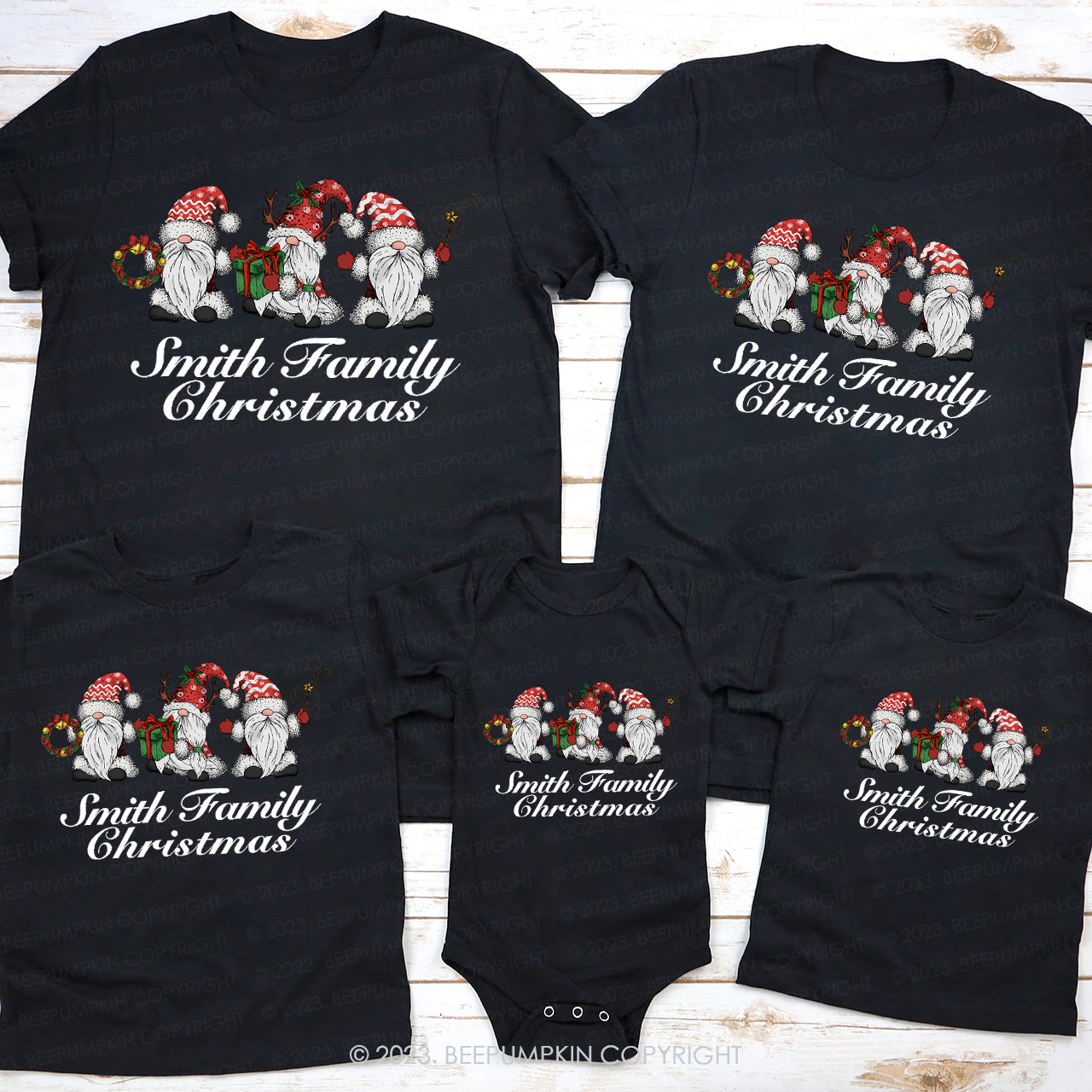 Personalized Christmas Customized Family Names Matching Tees Beepumpkin