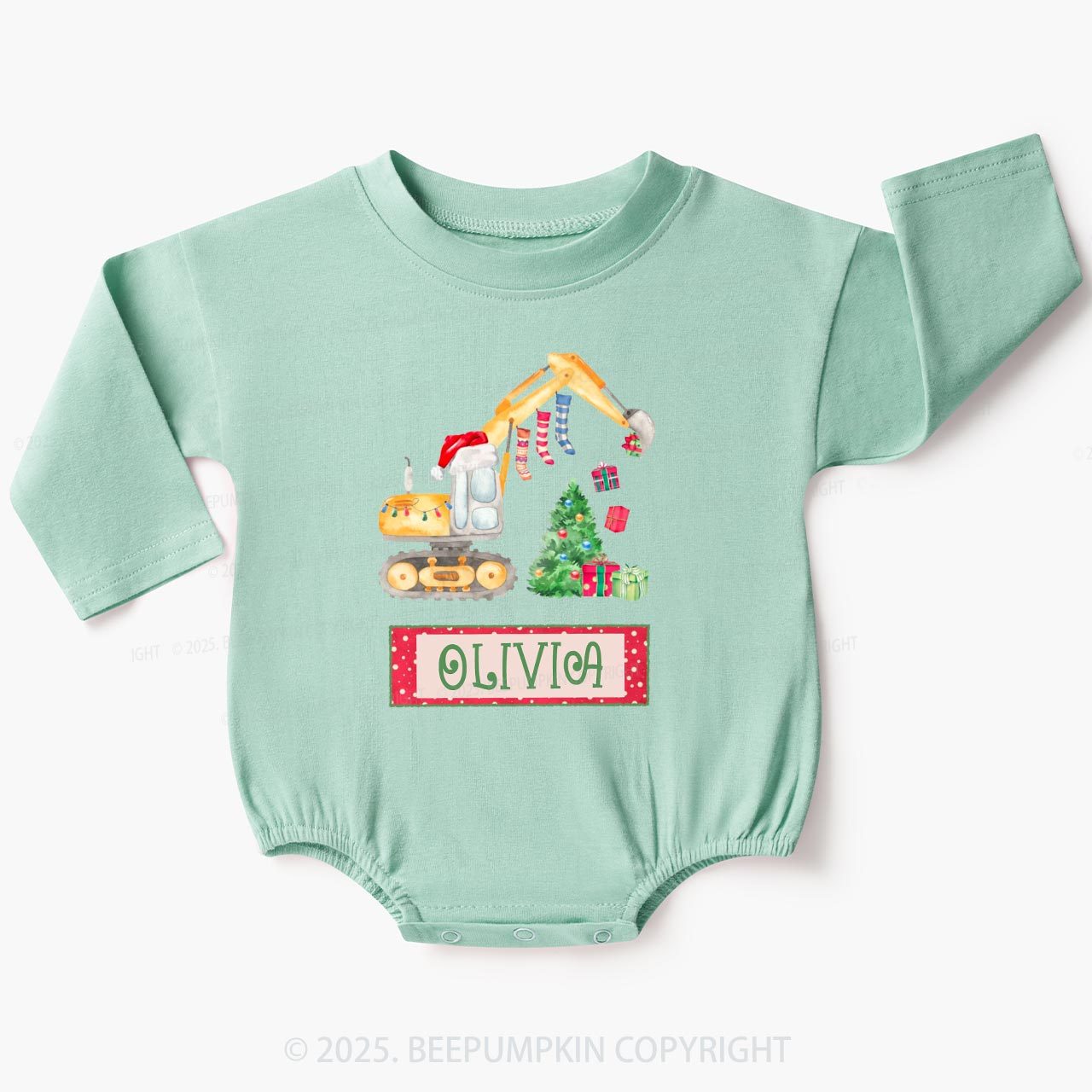 Excavator Christmas Tree Baby Bubble Romper Beepumpkin