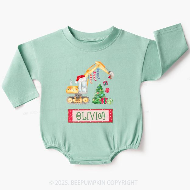 Excavator Christmas Tree Baby Bubble Romper Beepumpkin
