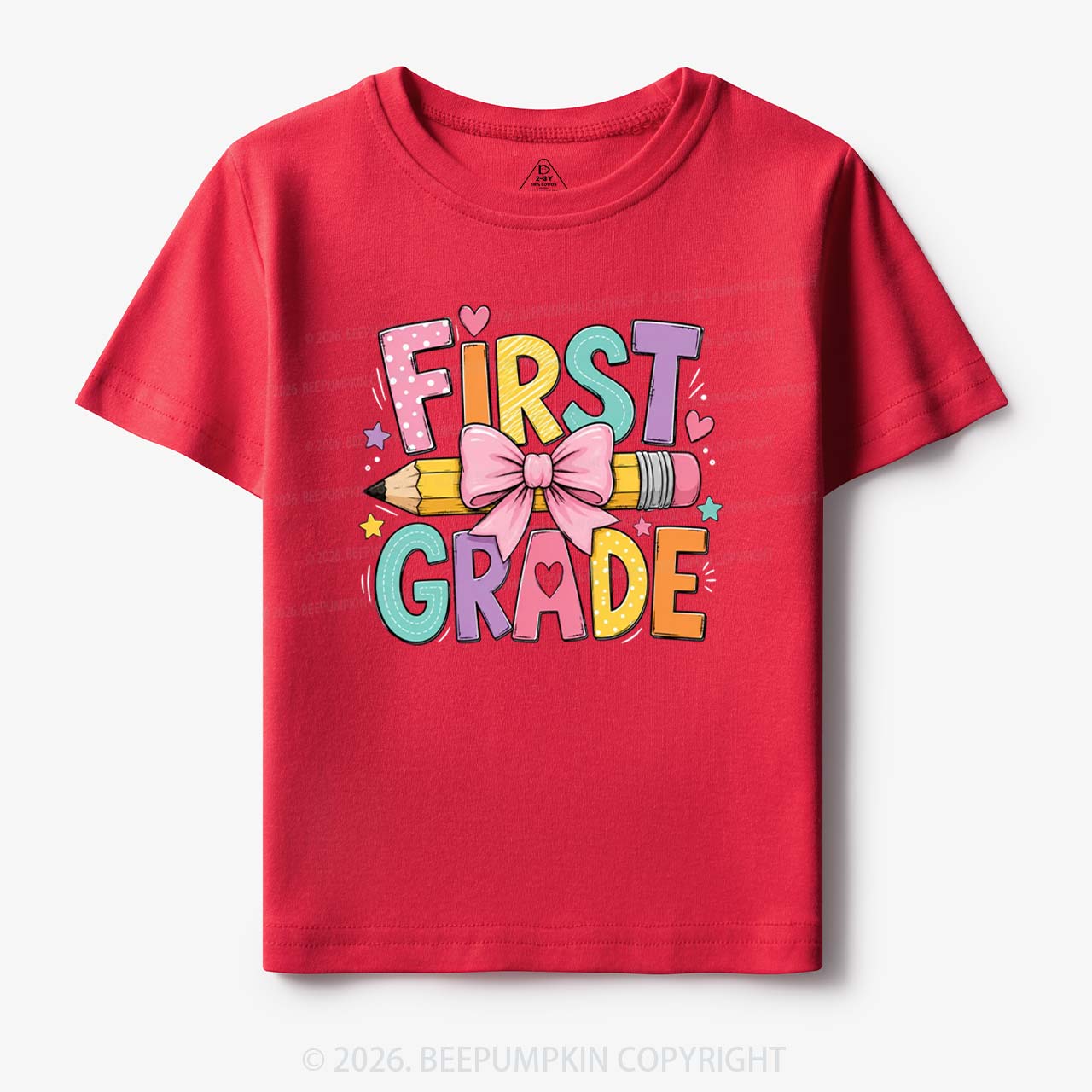 Colorful First Grade Back To School Pencil Bow Toddler&Kid's Tees