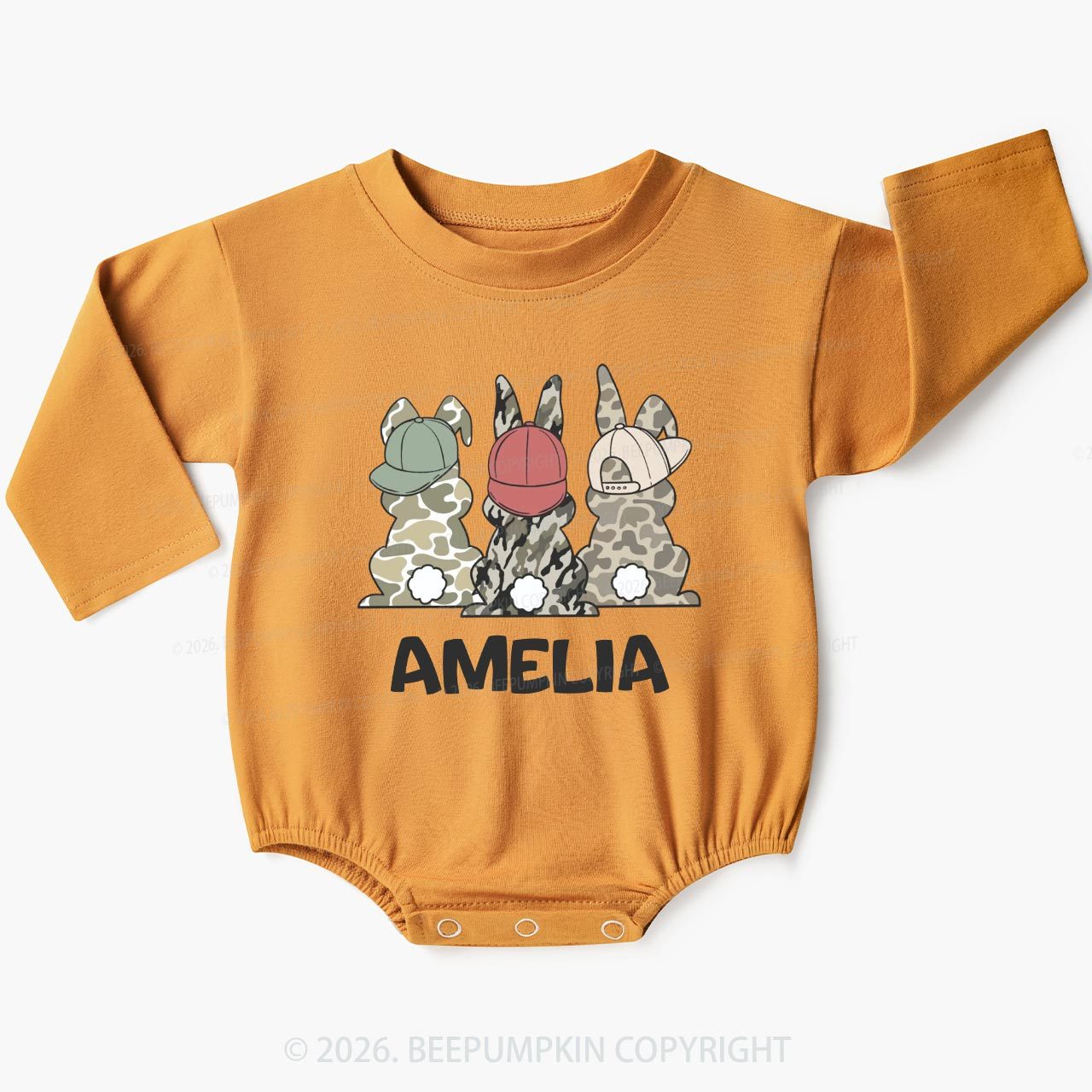 Personalized Camo Easter Bunny Baby Bubble Romper