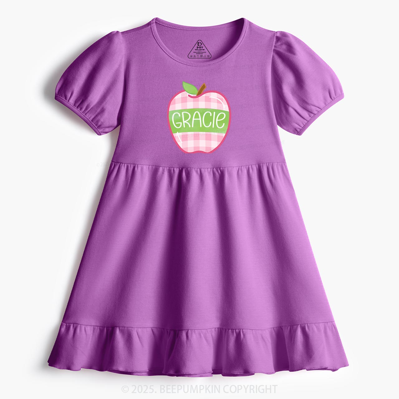 Personalized Plaid Apple Series Toddler&Kid's Ruffle Dress Beepumpkin 
