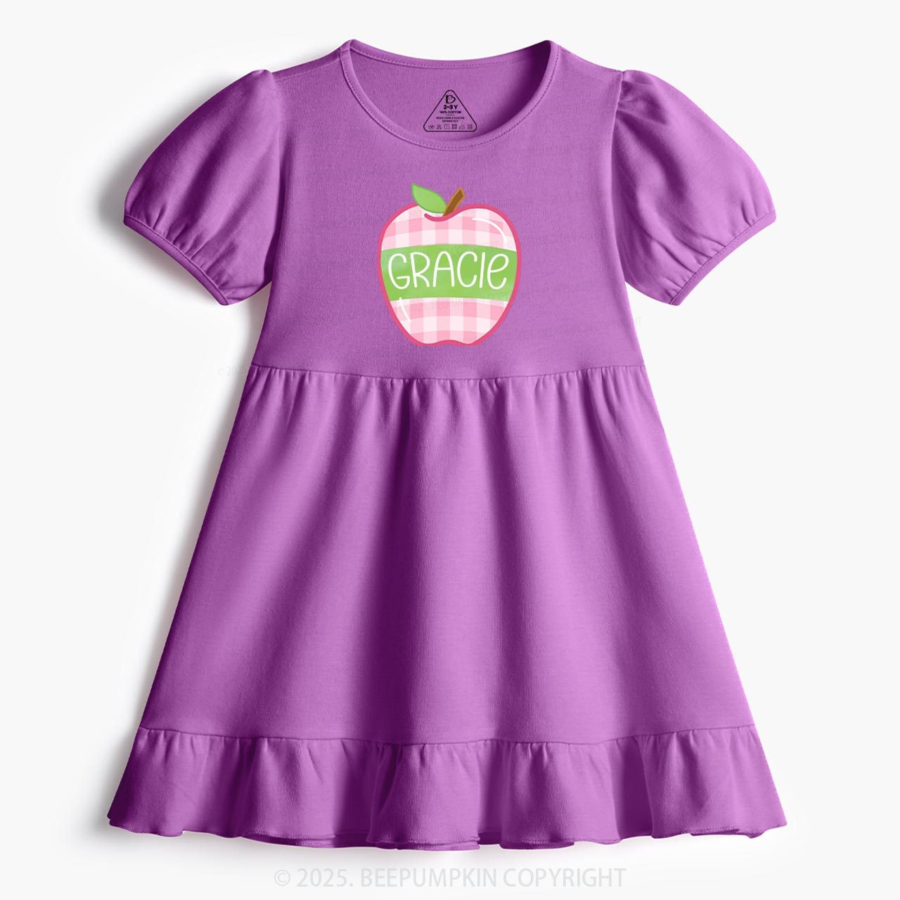 Personalized Plaid Apple Series Toddler&Kid's Ruffle Dress Beepumpkin 
