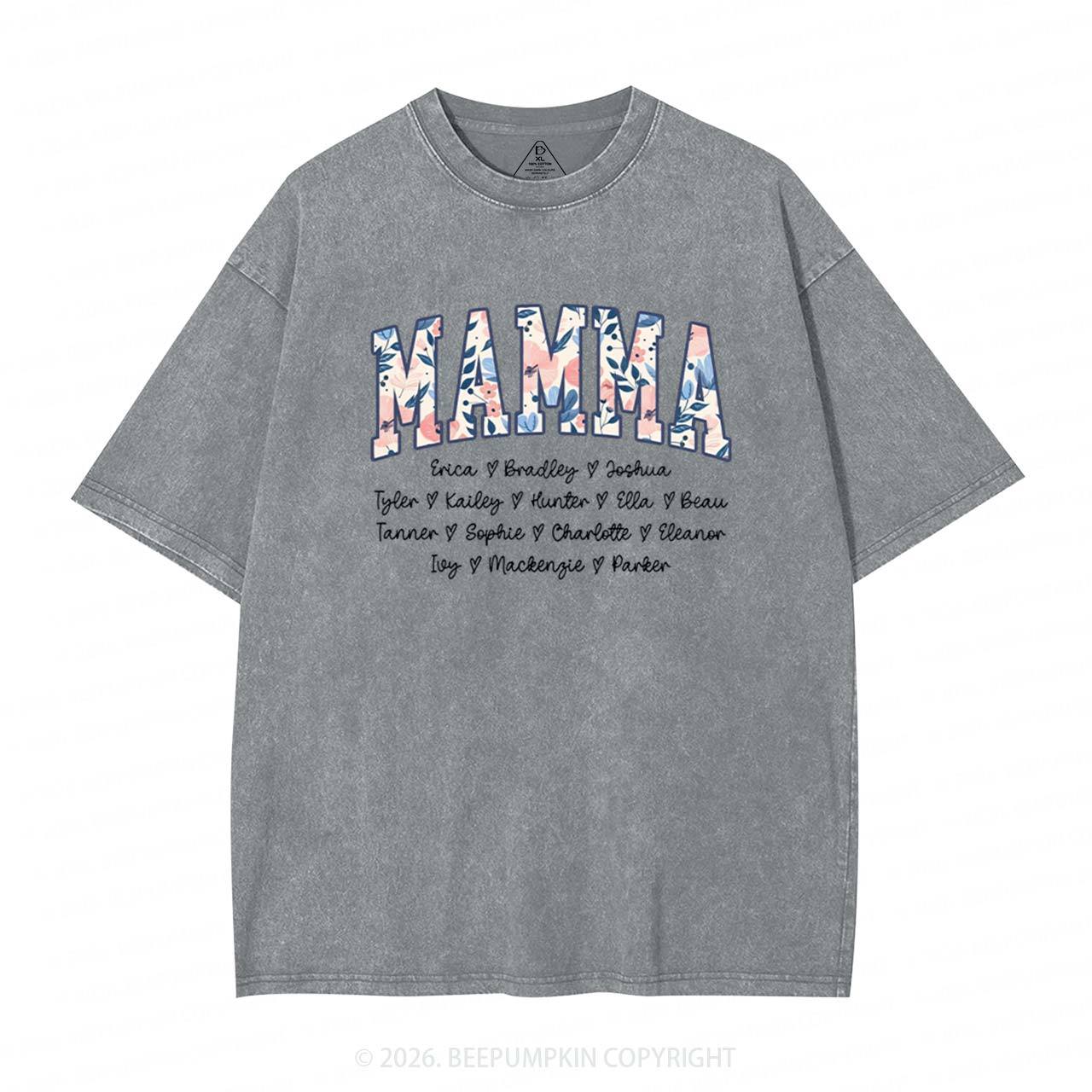 Personalized Floral with Names Mother's Day Adult Washed T-Shirts