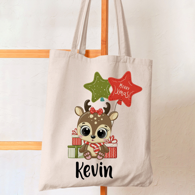 Big Eyes Deer Christmas Tote Bag