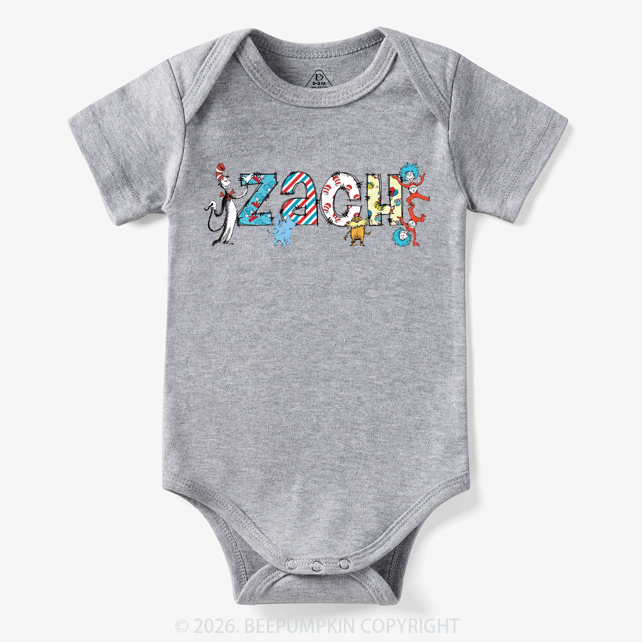Personalized Seuss‑Style Letter Art Baby Bodysuit