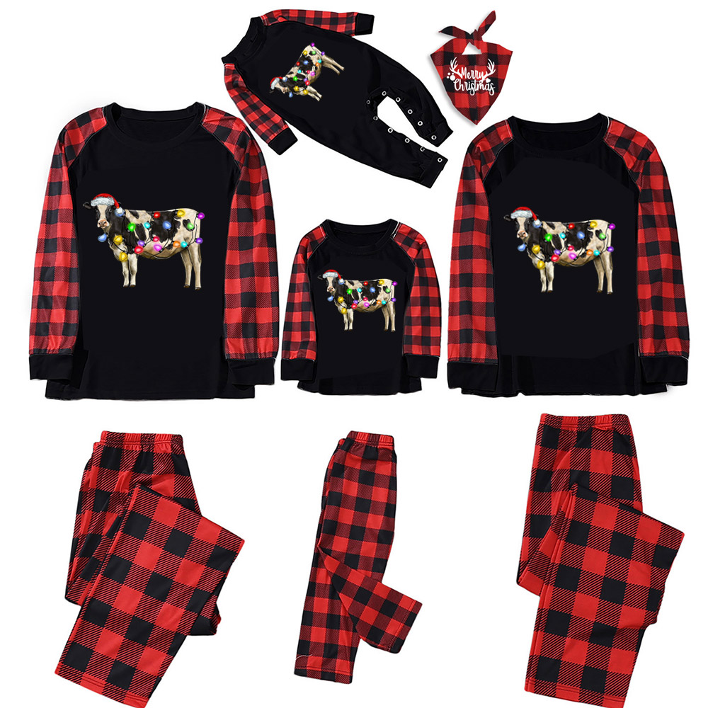 Christmas Light&Cow Family Matching Pajamas