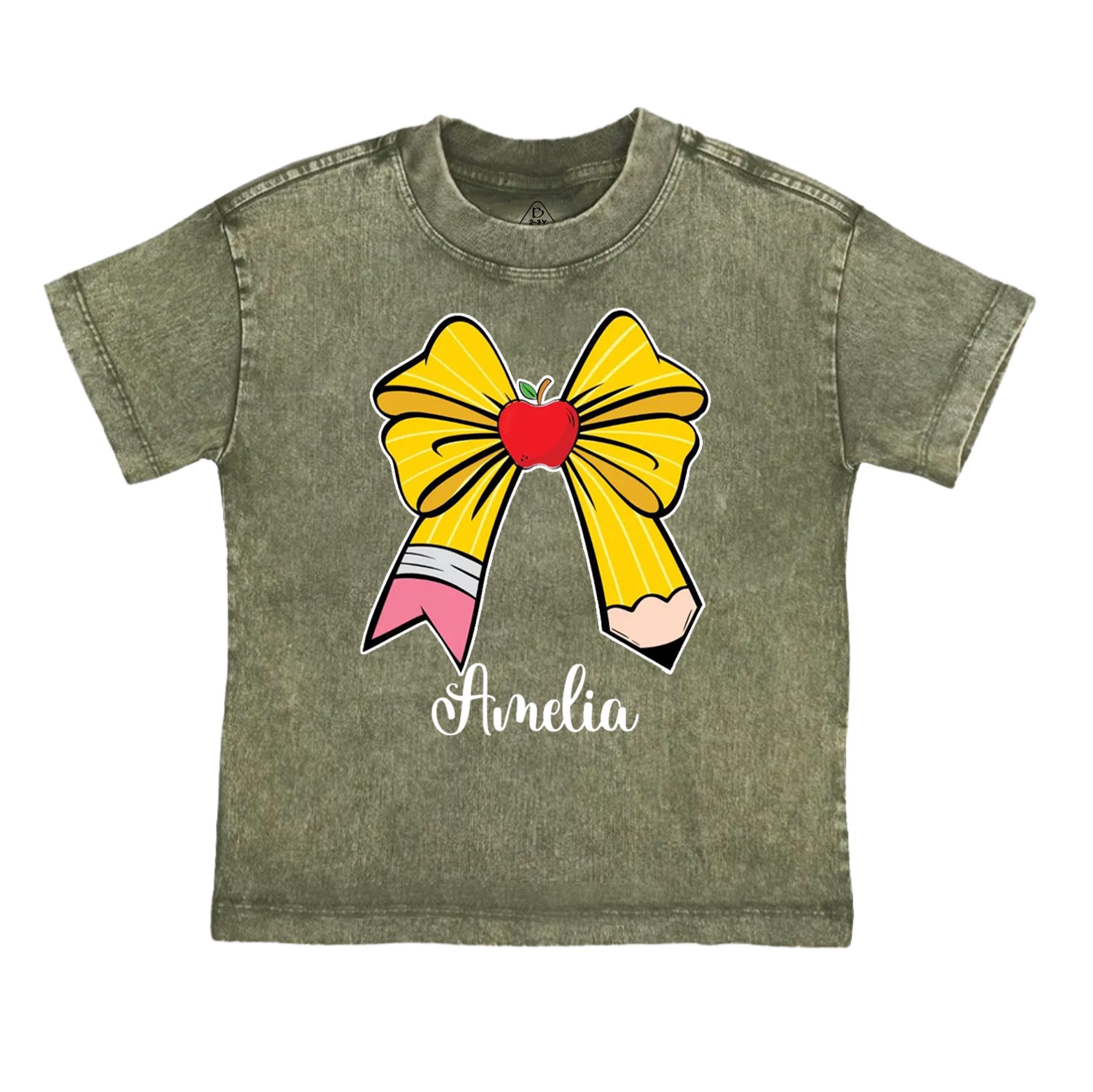 Personalized Bow Name Back To School Toddler&Kids Washed Tees