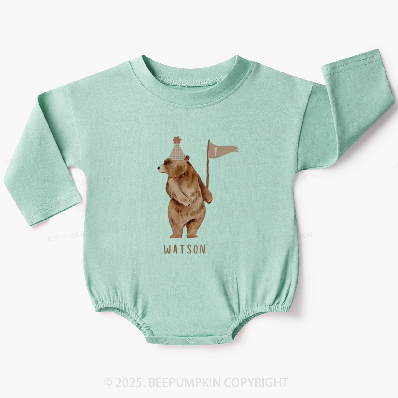 Personalized Beary First Birthday Baby Bubble Romper Beepumpkin