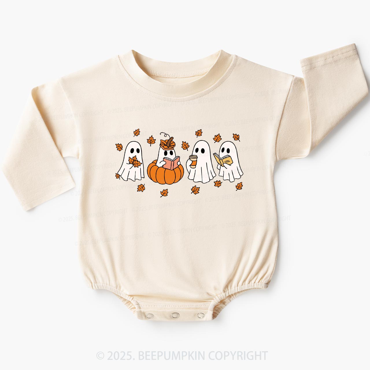Little Ghost Reading Books Baby Bubble Romper Beepumpkin