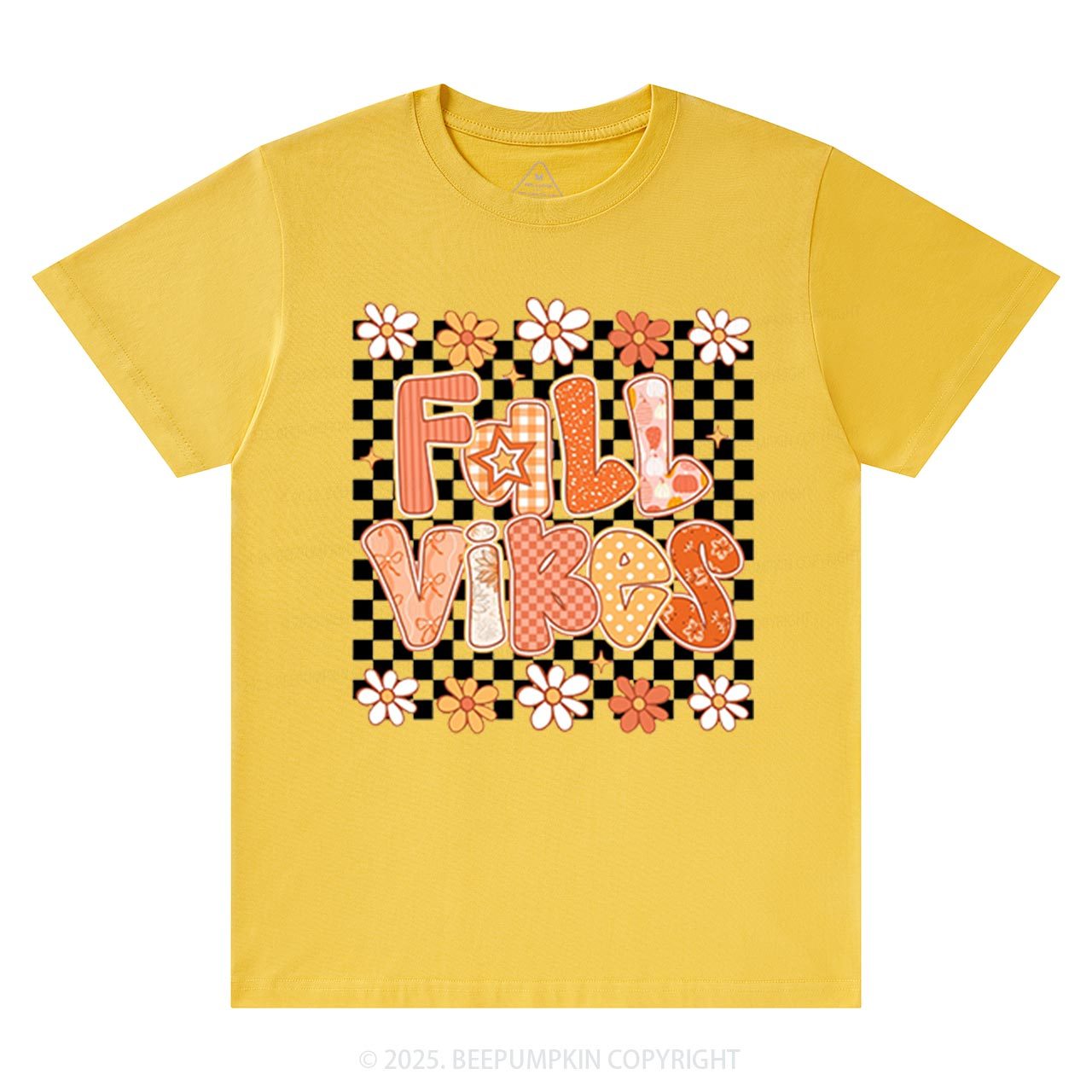 Floral Fall Checkered T-Shirts Beepumpkin