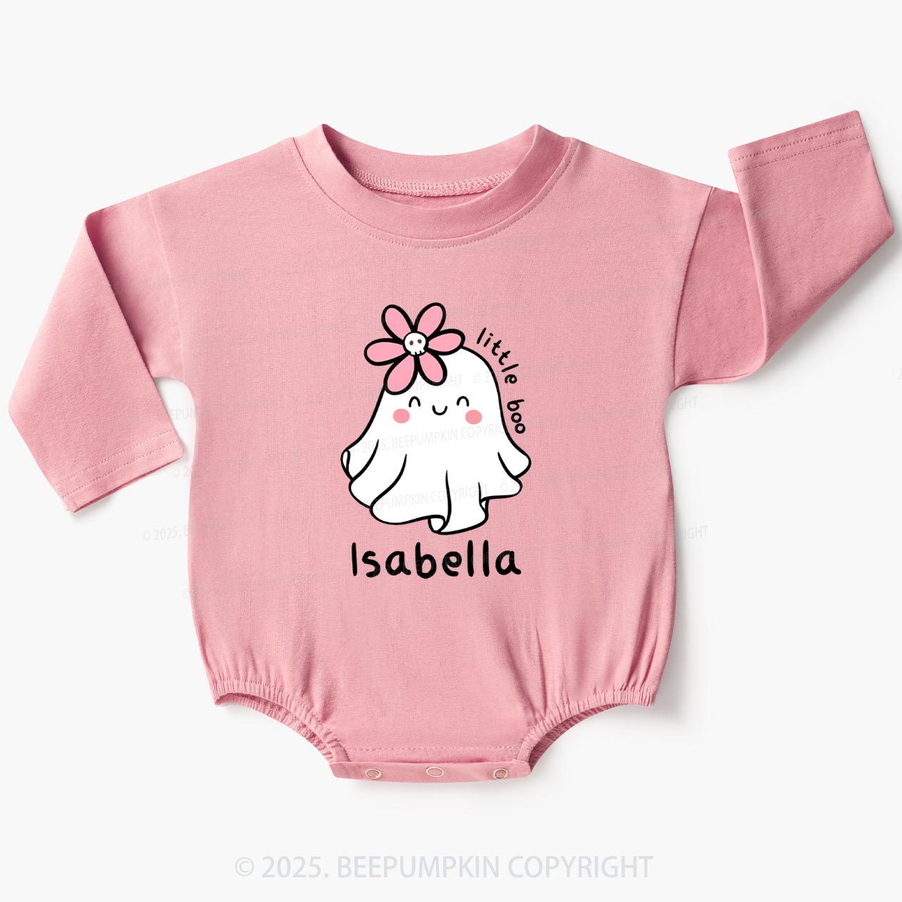 Personalized Halloween Little Boo Ghost Baby Bubble Romper Beepumpkin