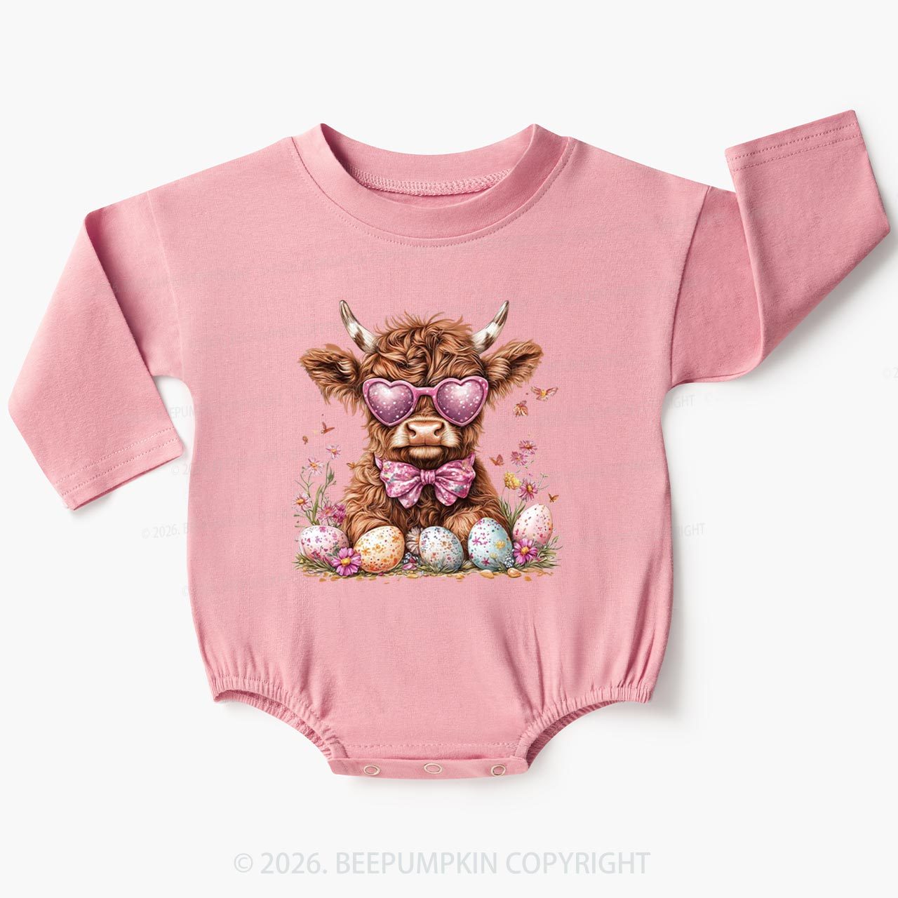 Easter Day Highland Cow Baby Bubble Romper