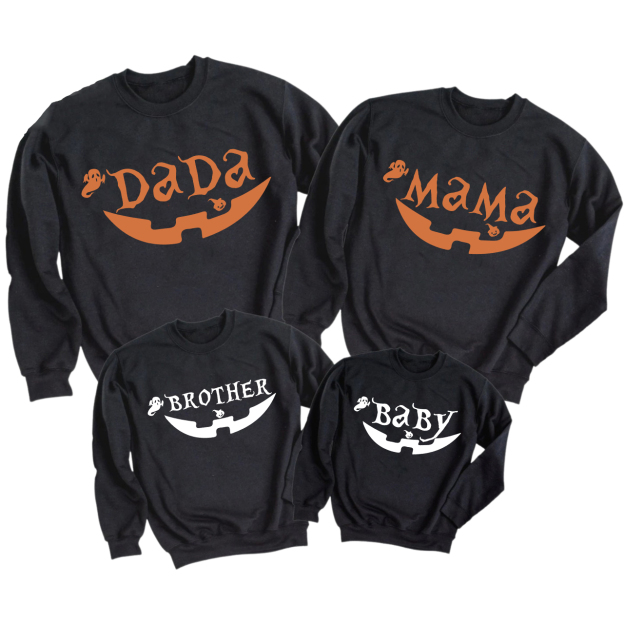 Personalized Pumpkin Face Halloween Family Matching Sweatshirts