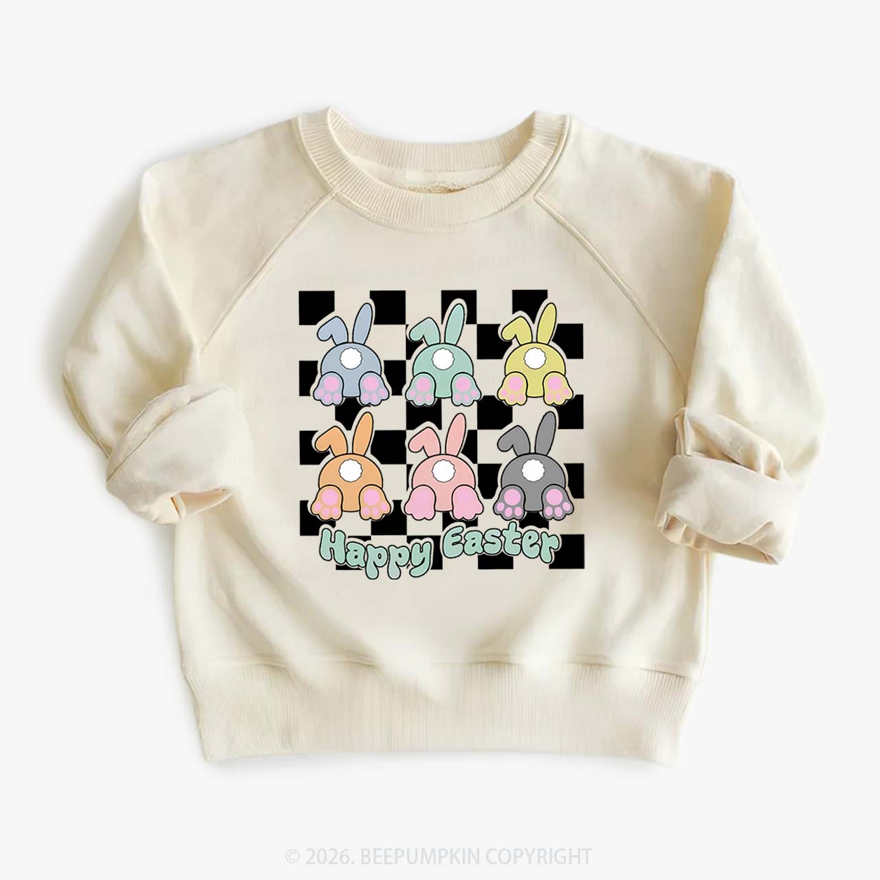 Happy Easter Bunnies Checkered Kid's Sweatshirt
