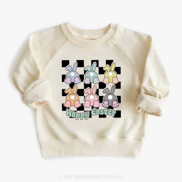 Happy Easter Bunnies Checkered Kid's Sweatshirt