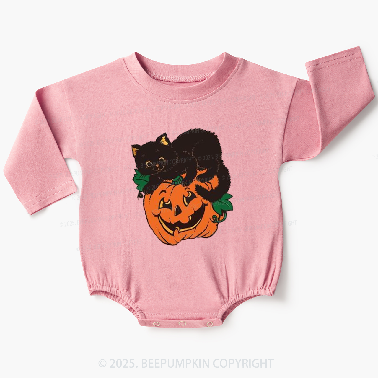 Black Cat On Pumpkin Bubble Romper Beepumpkin