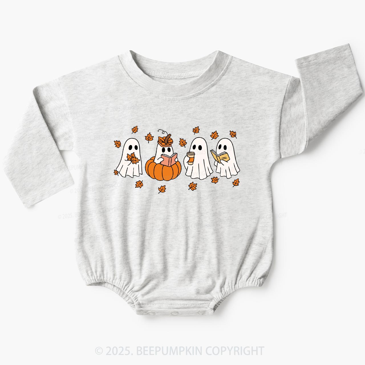 Little Ghost Reading Books Baby Bubble Romper Beepumpkin
